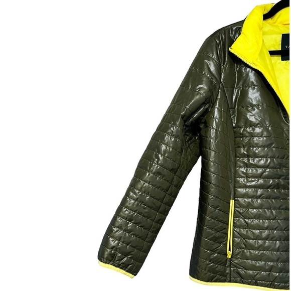 TALBOTS Quilted Puffer Lightweight Olive Green Yellow Jacket Sz L - Picture 3 of 6